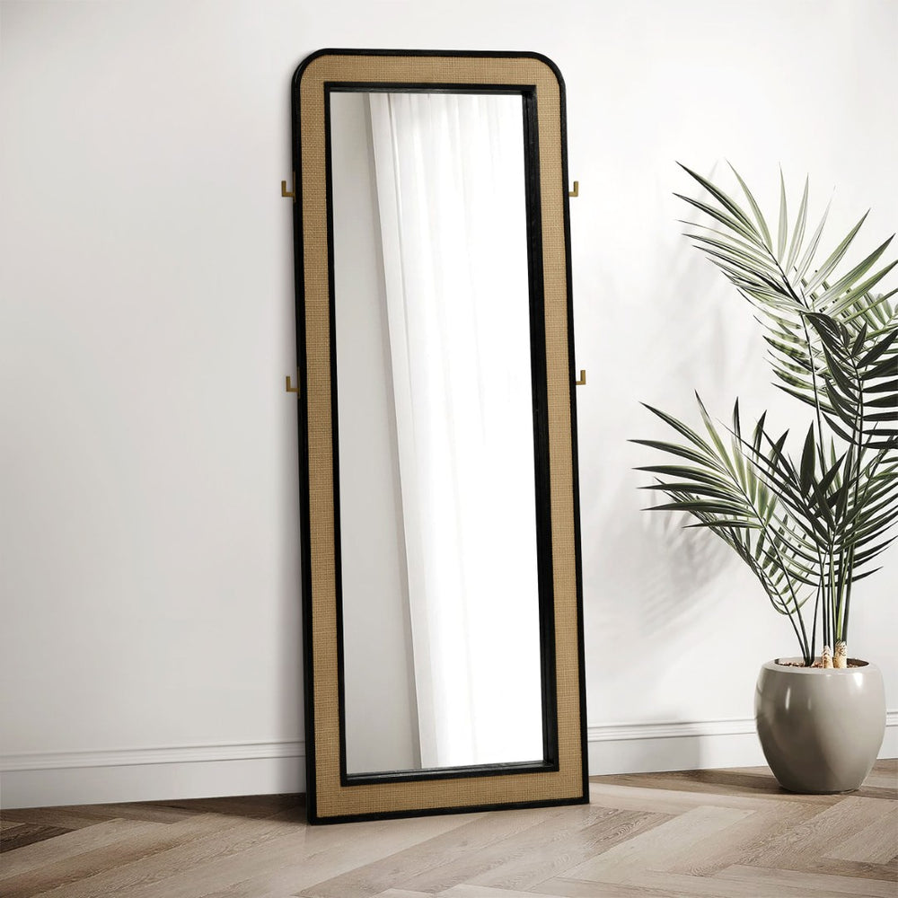 English Elm Benson Rattan Cane Trim Full Length Floor Mirror Freestanding Bedroom Dressing B062P509653