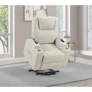 English Elm Macklin Faux Leather Power Lift Recliner with Heat Massage and Ergonomic Lumbar Support Ivory B062P509654
