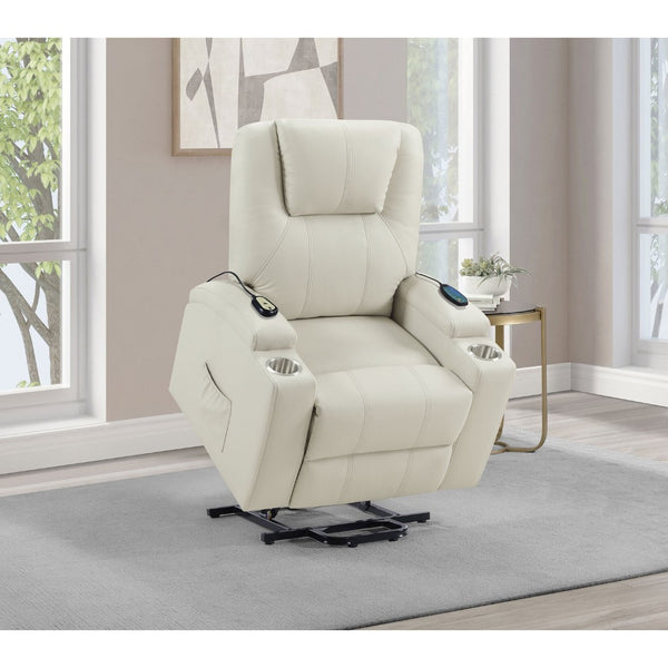 English Elm Macklin Faux Leather Power Lift Recliner with Heat Massage and Ergonomic Lumbar Support Ivory B062P509654