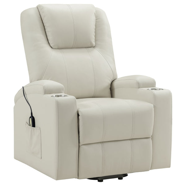 English Elm Macklin Faux Leather Power Lift Recliner with Heat Massage and Ergonomic Lumbar Support Ivory B062P509654