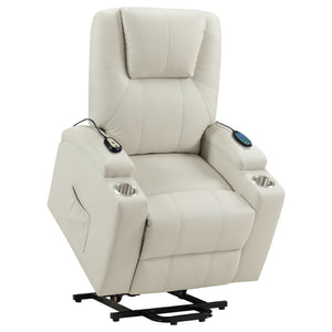 English Elm Macklin Faux Leather Power Lift Recliner with Heat Massage and Ergonomic Lumbar Support Ivory B062P509654