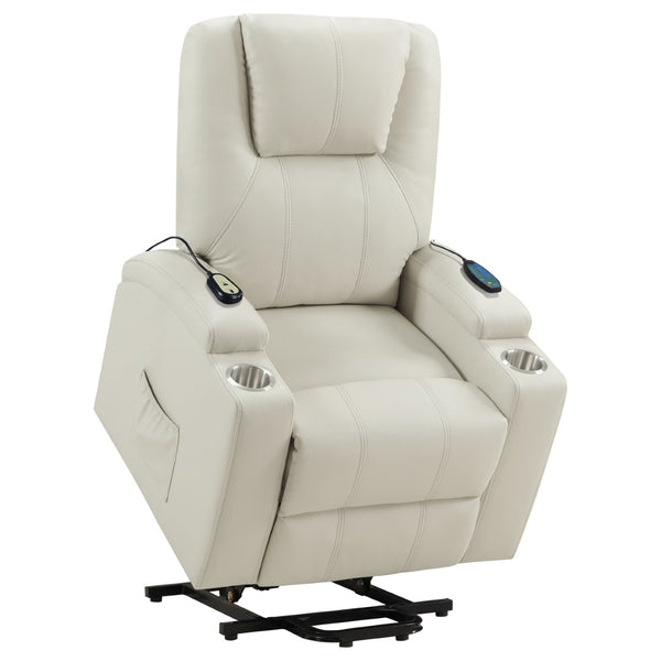 English Elm Macklin Faux Leather Power Lift Recliner with Heat Massage and Ergonomic Lumbar Support Ivory B062P509654