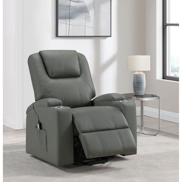 English Elm Macklin Faux Leather Power Lift Recliner with Heat Massage and Ergonomic Lumbar Support Grey B062P509655