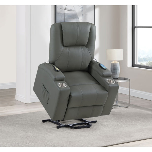 English Elm Macklin Faux Leather Power Lift Recliner with Heat Massage and Ergonomic Lumbar Support Grey B062P509655