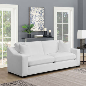 English Elm Chelan Contemporary White Textured Fabric Sofa with Cappuccino Block Legs for Living Room B062P509665