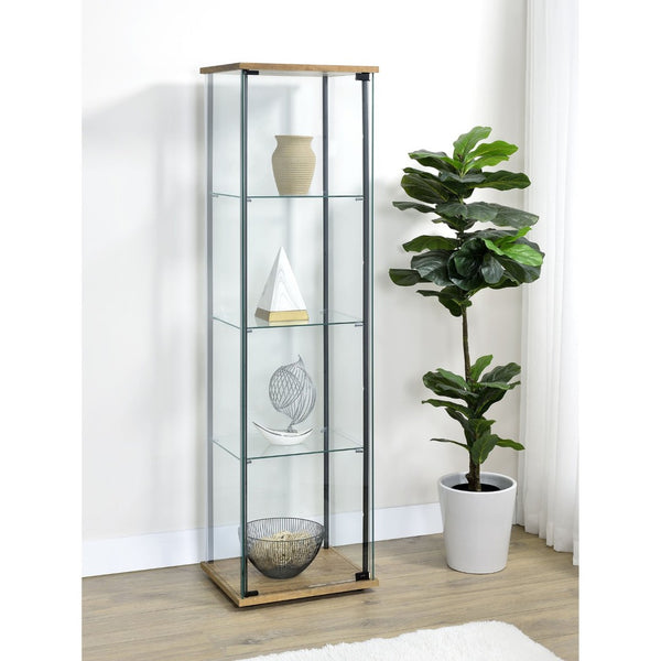 English Elm Crestwood Tall Glass Curio Cabinet with Metal Frame for Living Room Corner Display Brown B062P509693