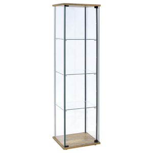 English Elm Crestwood Tall Glass Curio Cabinet with Metal Frame for Living Room Corner Display Brown B062P509693