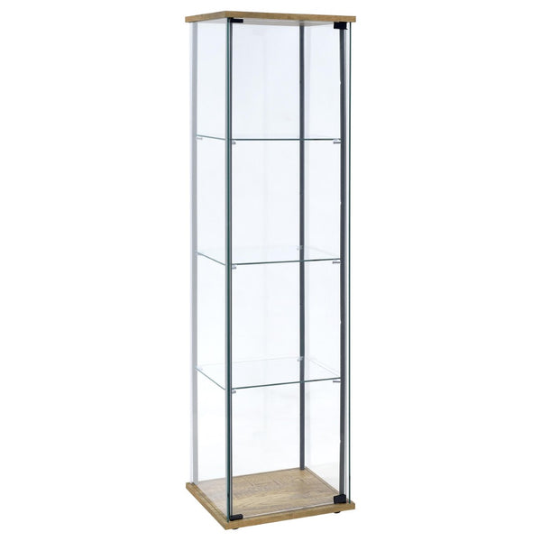 English Elm Crestwood Tall Glass Curio Cabinet with Metal Frame for Living Room Corner Display Brown B062P509693