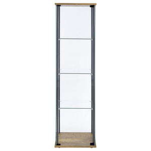 English Elm Crestwood Tall Glass Curio Cabinet with Metal Frame for Living Room Corner Display Brown B062P509693