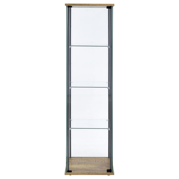 English Elm Crestwood Tall Glass Curio Cabinet with Metal Frame for Living Room Corner Display Brown B062P509693