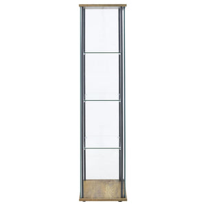 English Elm Crestwood Tall Glass Curio Cabinet with Metal Frame for Living Room Corner Display Brown B062P509693
