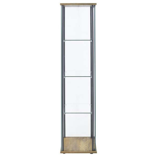 English Elm Crestwood Tall Glass Curio Cabinet with Metal Frame for Living Room Corner Display Brown B062P509693