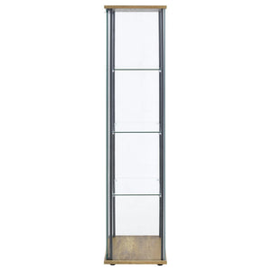 English Elm Crestwood Tall Glass Curio Cabinet with Metal Frame for Living Room Corner Display Brown B062P509693