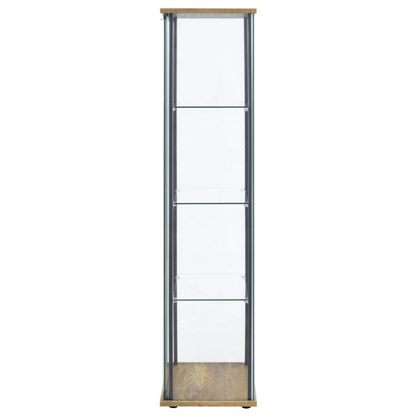 English Elm Crestwood Tall Glass Curio Cabinet with Metal Frame for Living Room Corner Display Brown B062P509693
