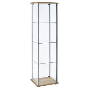 English Elm Crestwood Tall Glass Curio Cabinet with Metal Frame for Living Room Corner Display Brown B062P509693