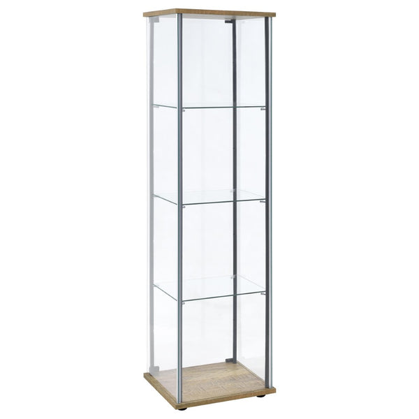 English Elm Crestwood Tall Glass Curio Cabinet with Metal Frame for Living Room Corner Display Brown B062P509693