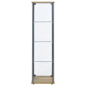 English Elm Crestwood Tall Glass Curio Cabinet with Metal Frame for Living Room Corner Display Brown B062P509693