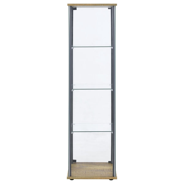 English Elm Crestwood Tall Glass Curio Cabinet with Metal Frame for Living Room Corner Display Brown B062P509693