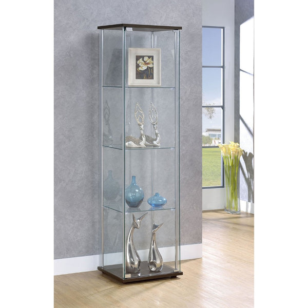 English Elm Crestwood Tall Glass Curio Cabinet with Metal Frame for Living Room Corner Display Cappuccino B062P509694