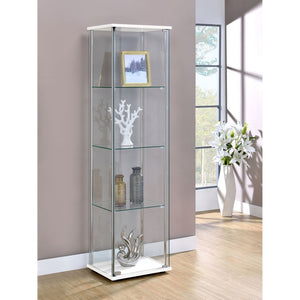 English Elm Crestwood Tall Glass Curio Cabinet with Metal Frame for Living Room Corner Display White B062P509695