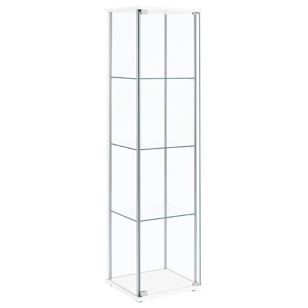 English Elm Crestwood Tall Glass Curio Cabinet with Metal Frame for Living Room Corner Display White B062P509695