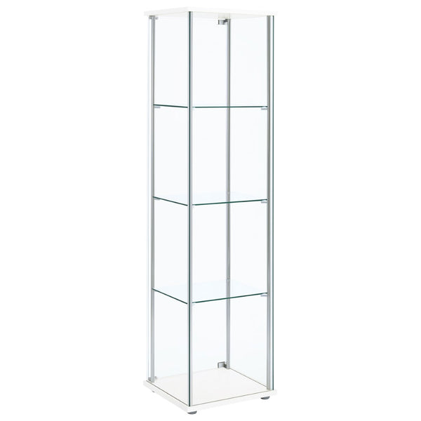 English Elm Crestwood Tall Glass Curio Cabinet with Metal Frame for Living Room Corner Display White B062P509695
