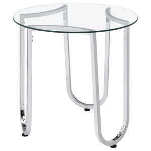 English Elm Dutton Round Tempered Glass End Table with Polished Chrome Base for Modern Living Rooms B062P509701