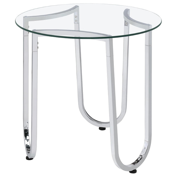 English Elm Dutton Round Tempered Glass End Table with Polished Chrome Base for Modern Living Rooms B062P509701
