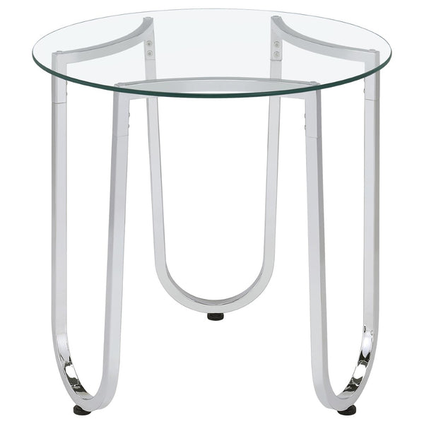 English Elm Dutton Round Tempered Glass End Table with Polished Chrome Base for Modern Living Rooms B062P509701