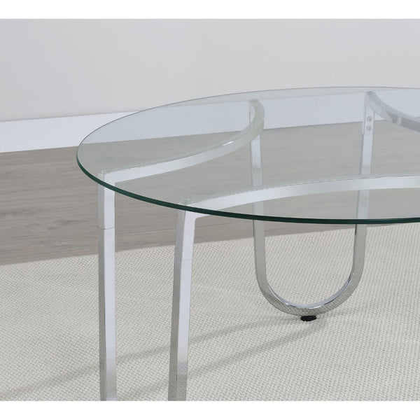 English Elm Dutton Round Tempered Glass End Table with Polished Chrome Base for Modern Living Rooms B062P509701