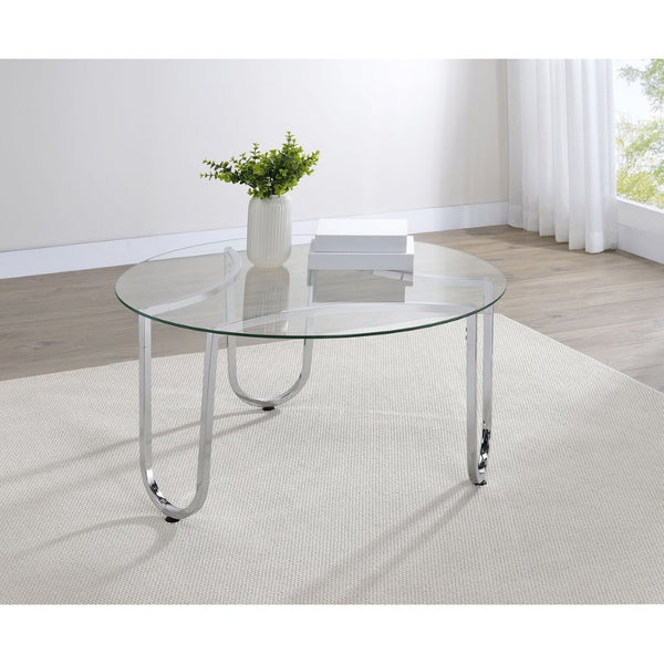 English Elm Dutton Round Tempered Glass Coffee Table with Polished Chrome Base for Modern Living B062P509702