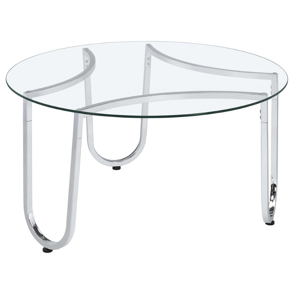 English Elm Dutton Round Tempered Glass Coffee Table with Polished Chrome Base for Modern Living B062P509702