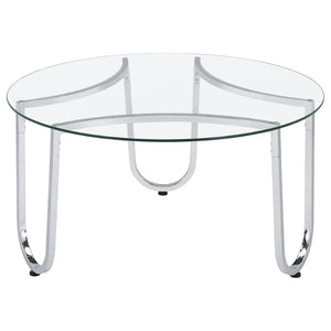 English Elm Dutton Round Tempered Glass Coffee Table with Polished Chrome Base for Modern Living B062P509702