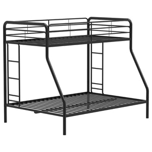 English Elm Long Beach Steel Bunk Bed Twin Over Full with Guardrails for Kids or Guests Black B062P511762
