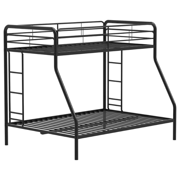 English Elm Long Beach Steel Bunk Bed Twin Over Full with Guardrails for Kids or Guests Black B062P511762