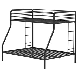 English Elm Long Beach Steel Bunk Bed Twin Over Full with Guardrails for Kids or Guests Black B062P511762