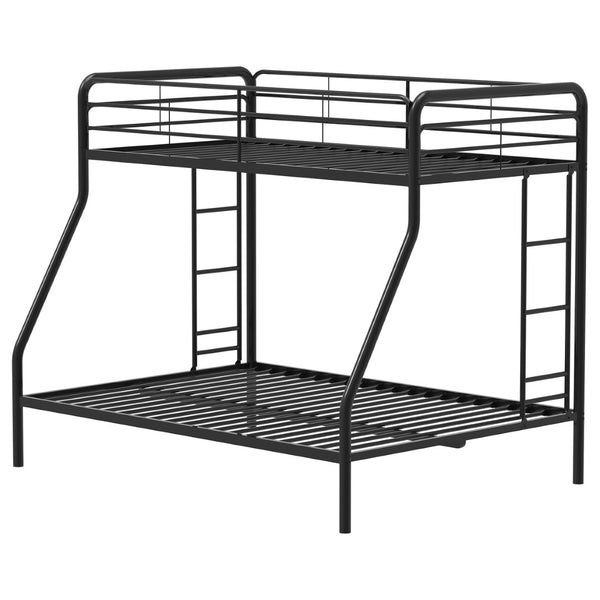 English Elm Long Beach Steel Bunk Bed Twin Over Full with Guardrails for Kids or Guests Black B062P511762