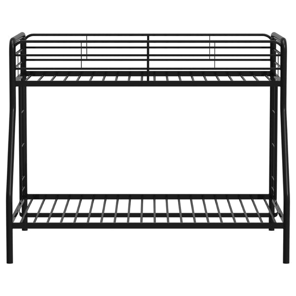 English Elm Long Beach Steel Bunk Bed Twin Over Full with Guardrails for Kids or Guests Black B062P511762
