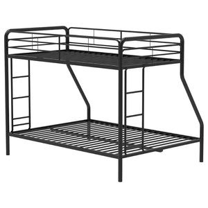 English Elm Long Beach Steel Bunk Bed Twin Over Full with Guardrails for Kids or Guests Black B062P511762