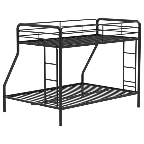 English Elm Long Beach Steel Bunk Bed Twin Over Full with Guardrails for Kids or Guests Black B062P511762