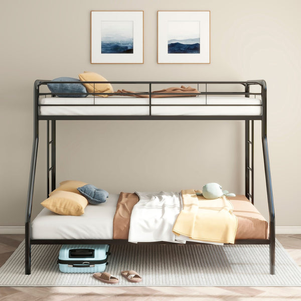English Elm Long Beach Steel Bunk Bed Twin Over Full with Guardrails for Kids or Guests Black B062P511762