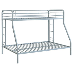 English Elm Long Beach Steel Bunk Bed Twin Over Full with Guardrails for Kids or Guests Silver B062P511764
