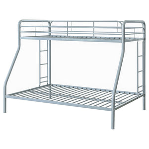 English Elm Long Beach Steel Bunk Bed Twin Over Full with Guardrails for Kids or Guests Silver B062P511764