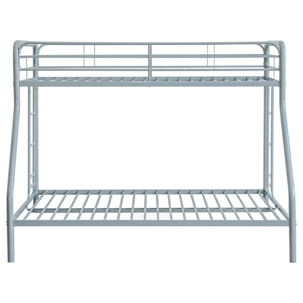 English Elm Long Beach Steel Bunk Bed Twin Over Full with Guardrails for Kids or Guests Silver B062P511764