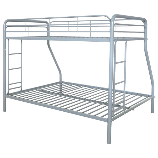 English Elm Long Beach Steel Bunk Bed Twin Over Full with Guardrails for Kids or Guests Silver B062P511764