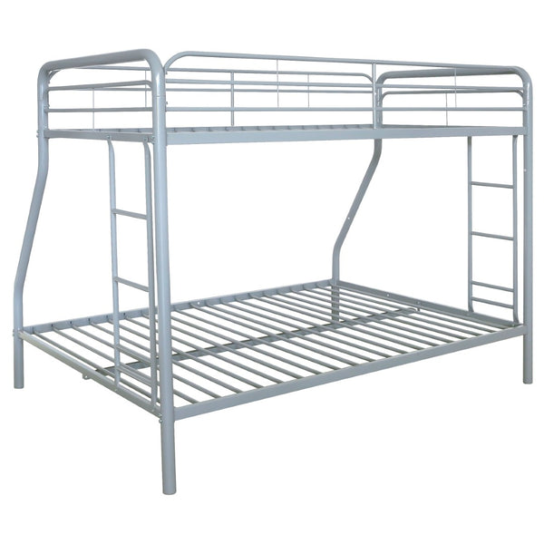English Elm Long Beach Steel Bunk Bed Twin Over Full with Guardrails for Kids or Guests Silver B062P511764