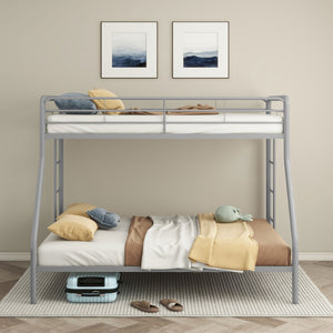 English Elm Long Beach Steel Bunk Bed Twin Over Full with Guardrails for Kids or Guests Silver B062P511764