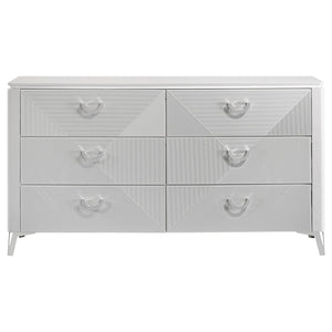 English Elm Buckley Six Drawer Dresser White Lacquer Finish with Sculpted Geometric Ribbed Fronts B062P511786