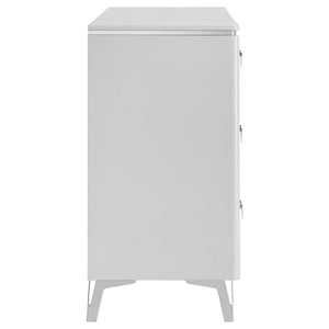 English Elm Buckley Six Drawer Dresser White Lacquer Finish with Sculpted Geometric Ribbed Fronts B062P511786