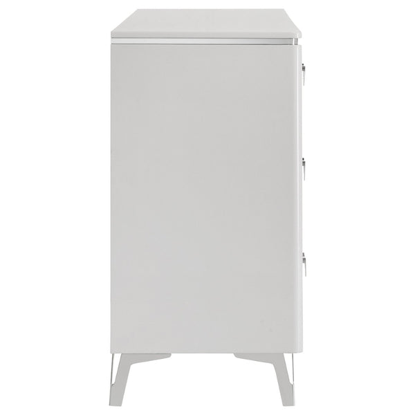 English Elm Buckley Six Drawer Dresser White Lacquer Finish with Sculpted Geometric Ribbed Fronts B062P511786